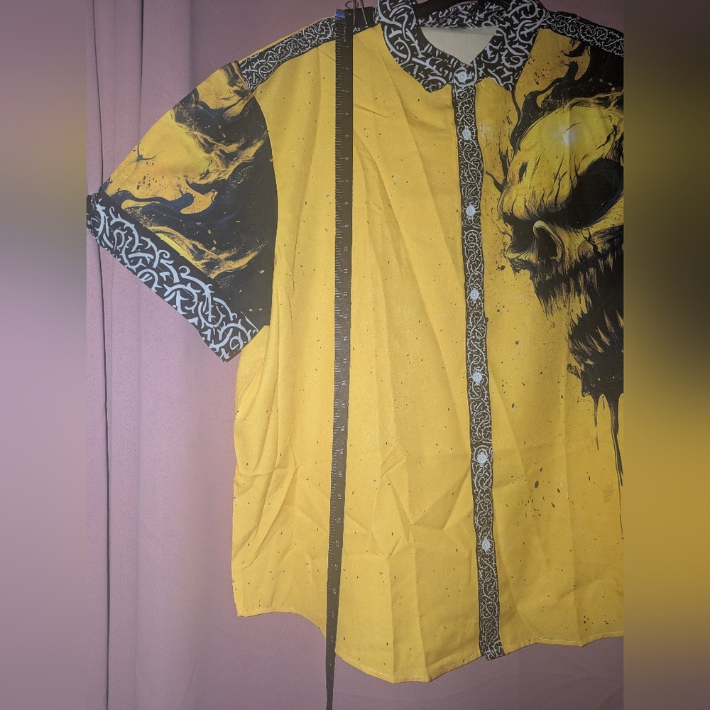 Bold Yellow Graphic Button Down Shirt Fits Like XL - Picture 5 of 10